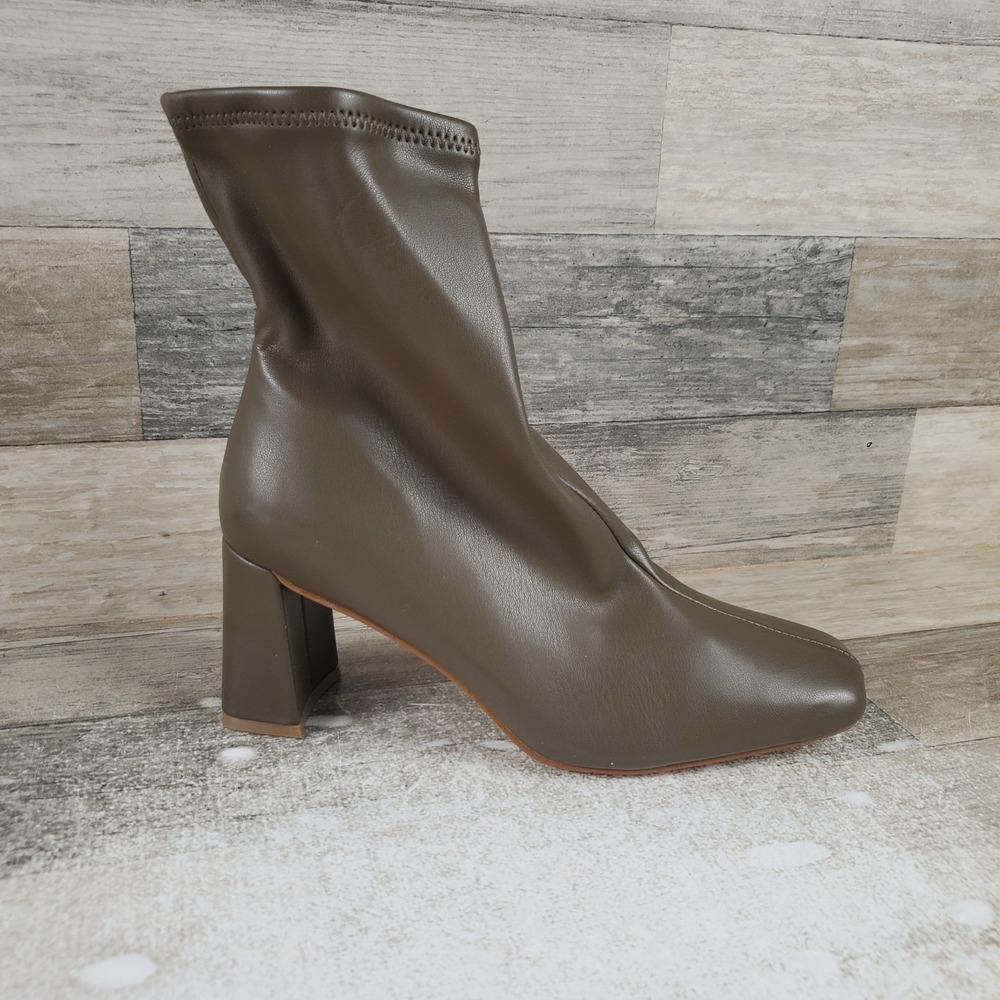 Steve Madden Harli Womens Ankle Boot Sz 6 M Olive Square Toe Side Zip Block Heel